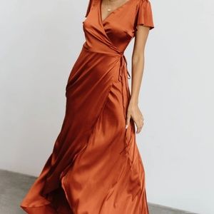 Baltic Born Krystal Satin Wrap Gown-Copper-Size Large